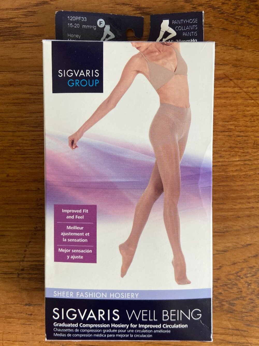 Sigvaris Well Being Sheer Compression Pantyhose Size F Honey 15-20 mmHg